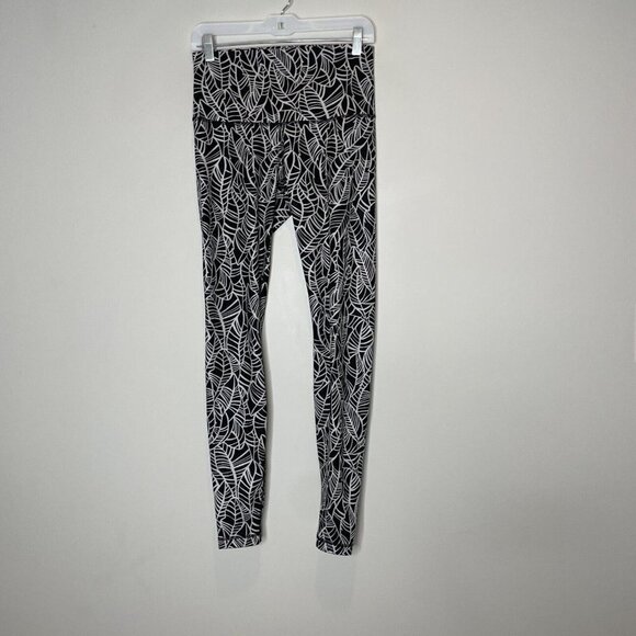 Lululemon Black White Palm Print Leggings Size 4 - Picture 1 of 6